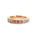 Bold & Elegant 18K Rosé Gold Princess Cut Mulit Color 0.72 Carats Fancy Sapphires & 0.31 Carats Diamond Halo Band