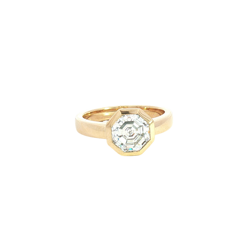 14K Yellow Gold Bezel Set Octagonal Cut 2.19 Carats Lab Grown Solitaire Diamond Engagement Ring