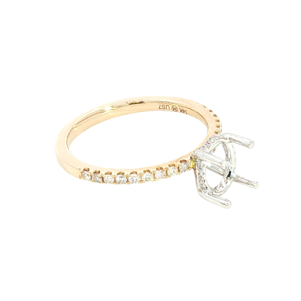 Elegant Diamond Mountings 14K Yellow & Whtie Gold Yellow 0.22 Carats Diamond Semi Mount Ring For Oval 1.0  Carat Gemstone