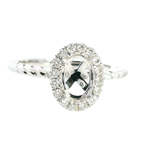Elegant Diamond Mountings 18K Gold White Halo Oval 7x5MM Engagement Ring - 0.17 Carats Accent