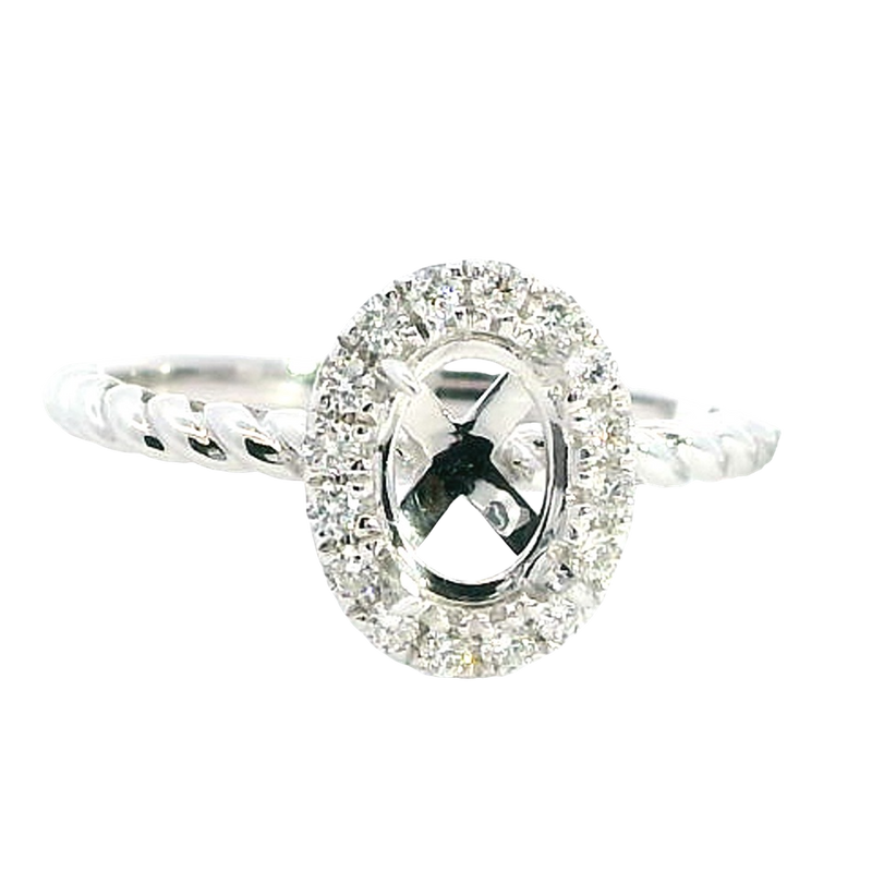 Elegant Diamond Mountings 18K Gold White Halo Oval 7x5MM Engagement Ring - 0.17 Carats Accent