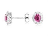 Vibrant Color Stone 14K Gold White 0.90 Carats Pink Sapphires & 0.45 Carats Diamond Stud Earrings