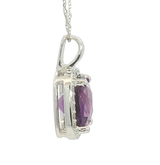 Vibrant Colored Stone Necklaces 14K White Gold 2.20  Carats Amethyst & 0.13 Carats Diamond Halo Necklace - 18 Inch