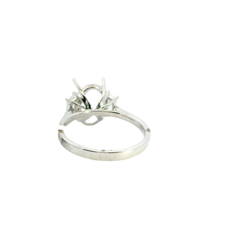 Elegant Diamond Mountings 18K Gold White 11.5x7.5MM Oval 3 Stone Engagement Ring - 0.41 Carats Trapezoid Accent