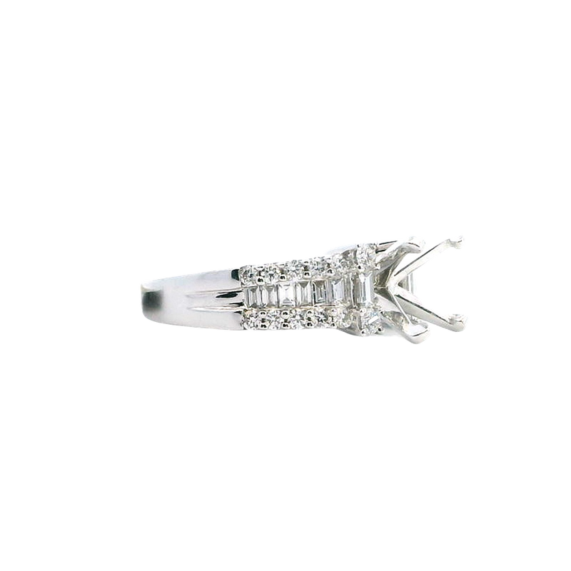 Elegant Diamond Mountings 18K White Gold 2.0 Carat Round Diamond Semi-Mount Engagement Ring -- Baguette & Round 0.81 Carat Diamond Setting