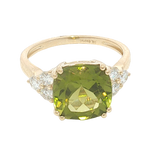 Bold & Elegant 14K Yellow Gold Cushion Cut 4.20 Carats Peridot & 0.45 Carats Diamond Ring