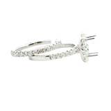 18K White Gold Halo 0.91 Carats Diamond Halo Wedding Set - Semi Mount 0.58 Carats Engagement Ring & Matching 0.33 Carats Wedding Band
