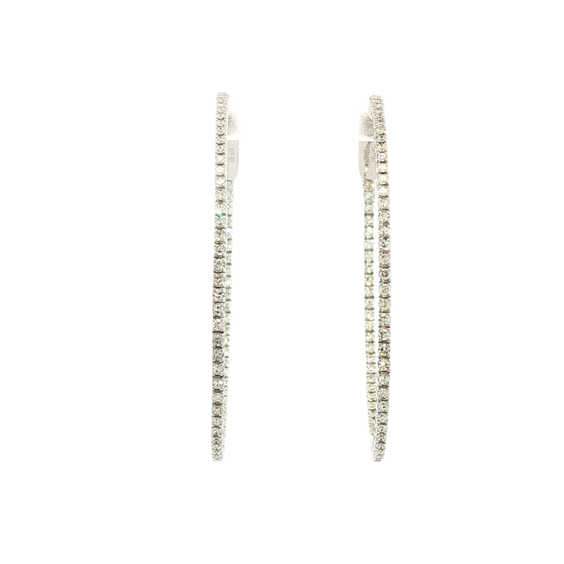 Classic & Contemporary 14K Gold White 0.74 Carats Diamond Large Oval Hoop Earrings