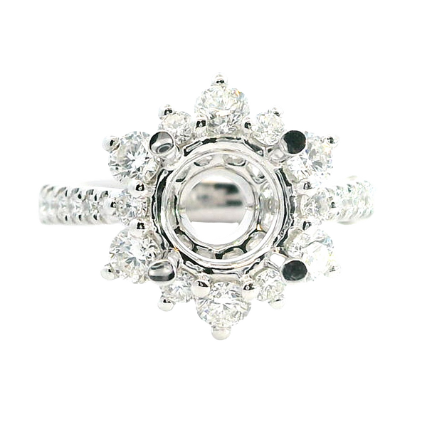 Elegant Diamond Mountings 18K White Gold  2.0 Carats Round Diamond Halo Semi Mount Ring - 1.14 Carats