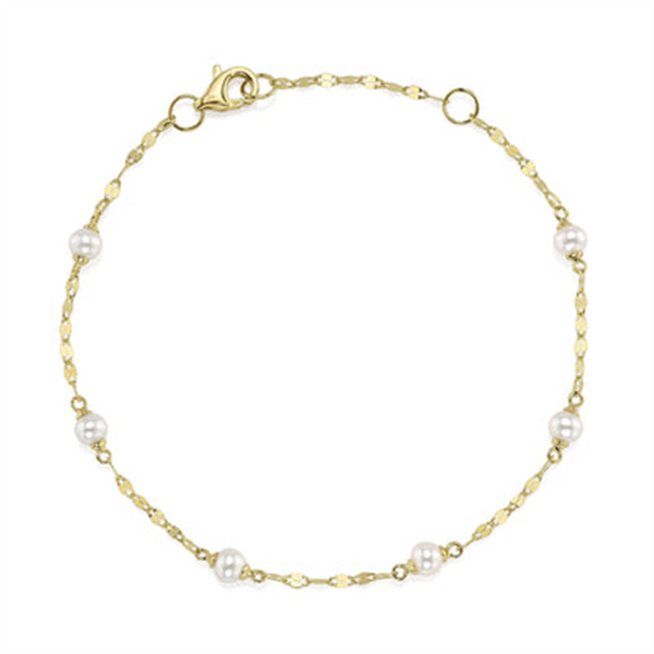 Elegant Pearl Bracelet - 14K Yellow Gold Cultured Pearl Sparkle Bracelet, 7 Inch