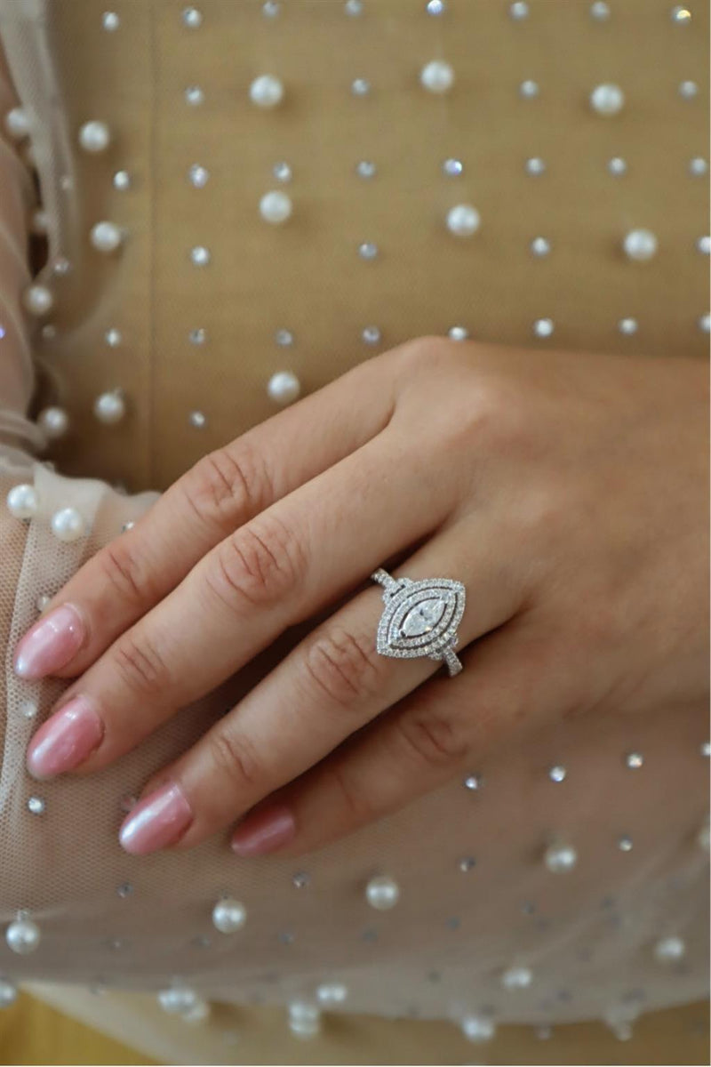 14K Gold White Halo Marquise Diamond Engagement Ring - 1.07 CTW Diamond