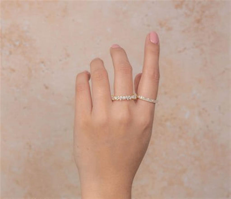 Elegant Diamond Bands 14K White Gold Baguette & Round Cut 0.30 Carats Diamond Stackable Band