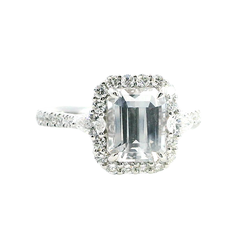 Bold & Elegant 18K White Gold 2.98 Carats White Sapphire & 0.61 Carats Diamond Halo Ring