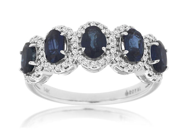 White 14 Karat Gold 1.40 Carats Sapphires & 0.25 Carats Diamond Halo Band
