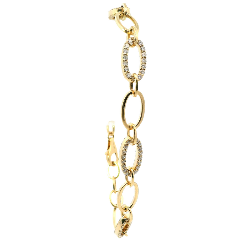 Sophisticated & Timeless Diamond Bracelets 18K Gold Yellow Round Diamond & High Polish Oval Link Bracelet - 1.97 CTW, Size 7 Inch