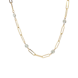 Elegant Diamond Necklaces 14K Yellow & White Gold 1.32 Carats Diamonds Paperclip Link Station Necklace - 18 Inch