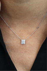 Elegant Diamond Necklaces 18K Gold White 0.19 Carats Baguette Diamonds & 0.31 Carats Round Diamond Halo Drop Necklace - 16.5 Inch