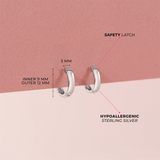 Sterling Silver Classic 3.0 MM Polished Hoop Earrings