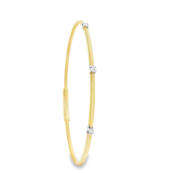 Sophisticated & Timeless Diamond Bracelets 14K Gold Yellow & Titanium Wire3 Stone Diamond Bangle Bracelet - 0.16 CTW, Size 6.75 Inch