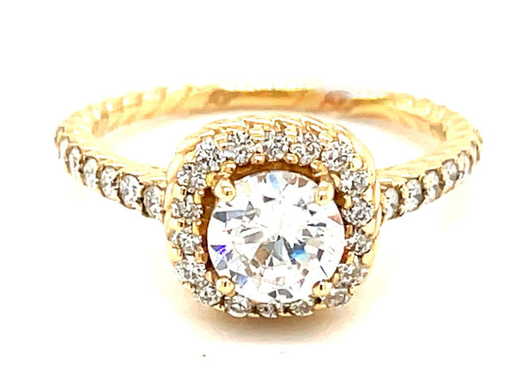 Yellow 14 Karat Gold 0.43 Carats Diamond Halo Semi-Mount Engagement Ring