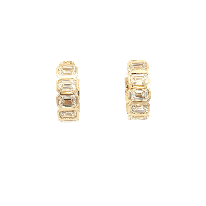 Classic & Contemporary 14K Yellow Gold Emerald Cut 3.61 Carats Lab-Grown Diamond Huggie Earrings