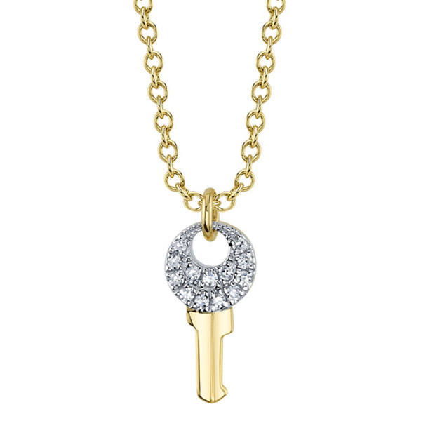 Elegant Diamond Necklaces & Pendants 14K Gold Yellow 0.03 Carats Diamond Accented Key Pendant Necklace - 18 Inch