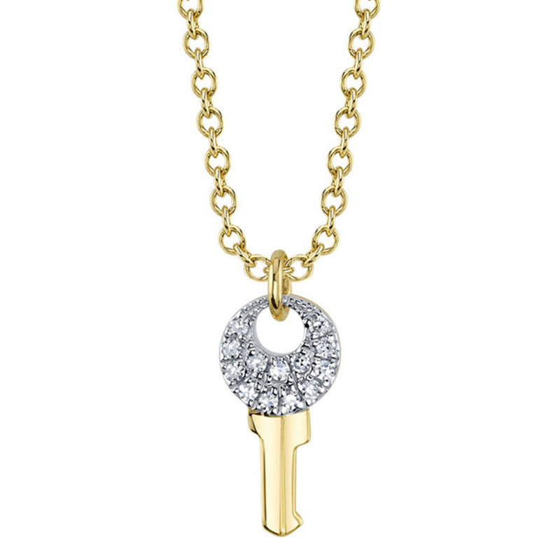 Elegant Diamond Necklaces & Pendants 14K Gold Yellow 0.03 Carats Diamond Accented Key Pendant Necklace - 18 Inch