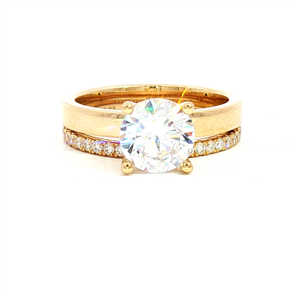MPJ Elegant Diamond Mountings 14K Gold Yellow Diamond Accented Round False Carats, 6.5 6.5 MM Engagement Ring - 0.23 Carats Accent Diamonds