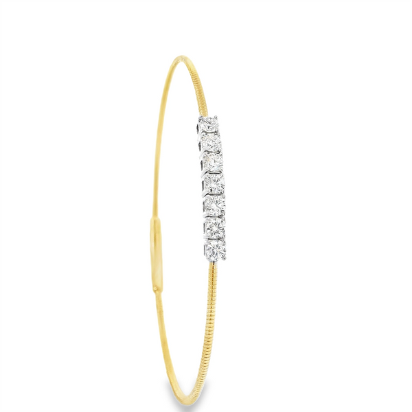 Sophisticated & Timeless Diamond Bracelets 14K Gold Two-TonedYellow & White & Titanium 7 Stone Diamond Flexible Bangle Bracelet - 0.74 CTW, Size 6.75 Inch