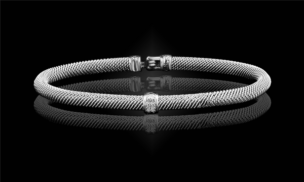 Sterling Silver 0.06 Carats Lab-Grown Diamond Bangle Bracelet - 6.5 Inch