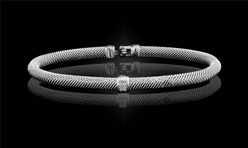 Sterling Silver 0.06 Carats Lab-Grown Diamond Bangle Bracelet - 6.5 Inch