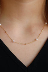 Elegant Pearl Necklaces & Pendants 14K Gold Yellow 4.3-MM Pearls & Carats Tin Cup Pendant Necklce - Inch