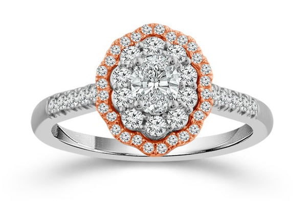 Two-Toned 14 Karat Wite & Rose Gold 3/4 Carats Diamond Vintage Inspired Engagement Ring