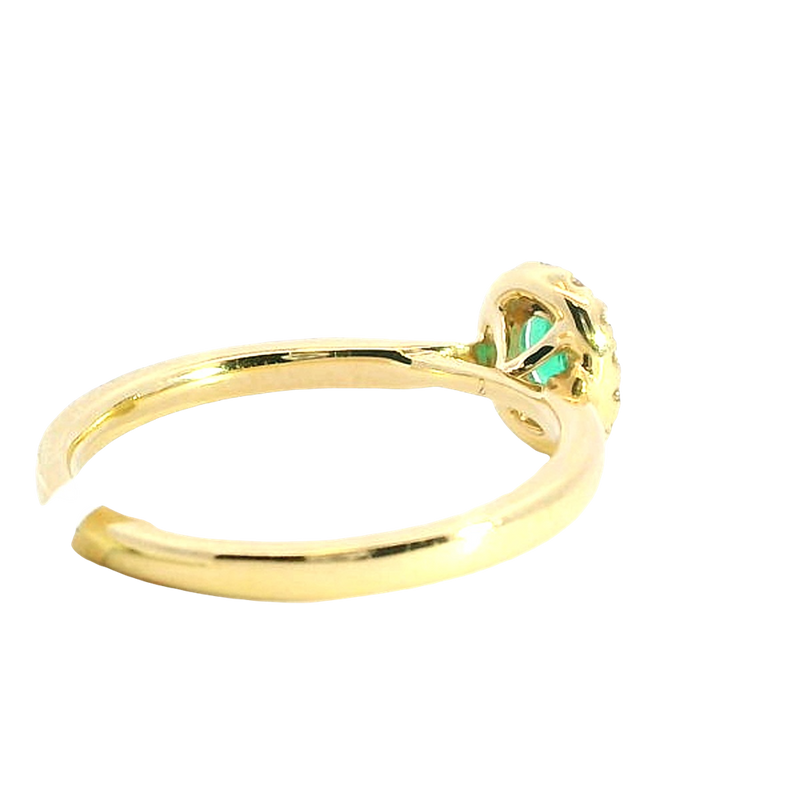 Bold & Elegant 18K Yellow Gold Oval Cut 0.31 Carats Emerald & 0.10 Carats Diamond Halo Ring