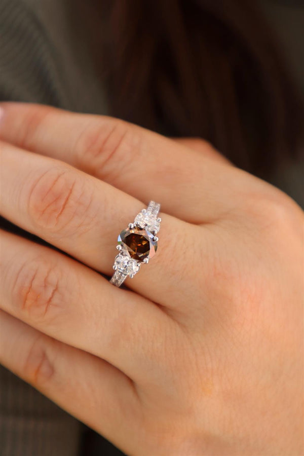 Elegant & Trendy 18K White Gold 1.78 Carats Cognac Diamond & 0.97 Carats Round & Oval Diamond Ring