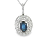 Elegant Diamond Necklaces & Pendants 18K Gold White 1.94 Carats Sapphire & 0.87 Carats Diamonds Halo Pendant Necklace - Inch