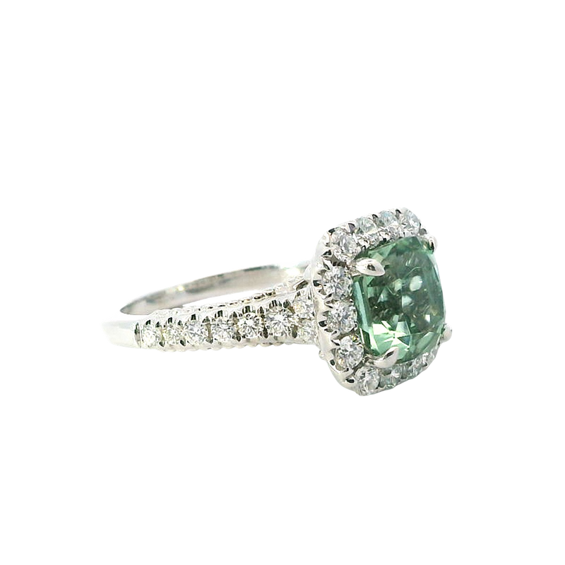 Bold & Elegant 18K White Gold 2.63 Carat Green Tourmaline & 0.91 Carat Diamond Halo Ring