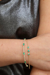 Elegant & Eye Catching 14K Yellow Gold 0.47 Carats Green Emerald Bracelet, Length 7 Inch