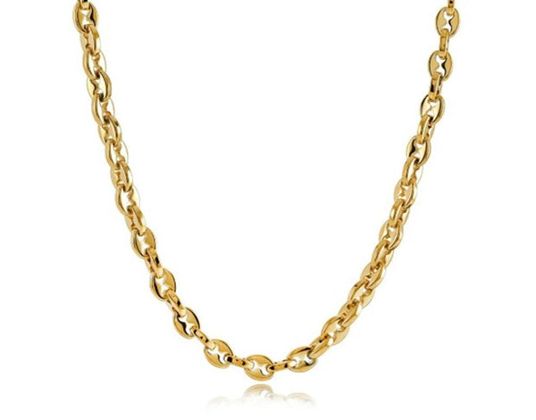 Yellow Gold Ion Plated Over Stainless Steel 6 MM Bean Link Necklace - 22 Inch