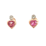 Vibrant Color Stone 14K Rosé Gold 1.13 Carats Pink Sapphire Heart & 0.10 Carats Diamond Stud Earrings