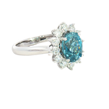 Bold & Elegant 14K White Gold Oval Cut 3.37 Carats Blue Zircon & 0.87 Carats Diamond Halo Ring