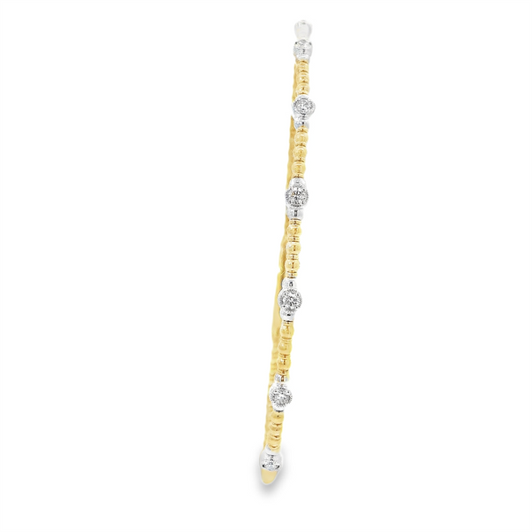 Sophisticated & Timeless Diamond Bracelets 14K Gold & Titanium Yellow & White Bezel Beaded Flexible Bangle Bracelet - 0.24 CTW, Size 6.75 Inch