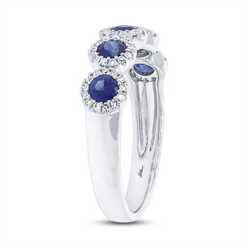Bold & Elegant 14K White Gold 0.70 Carats Blue Sapphire & 0.20 Carats Diamond Halo Ring