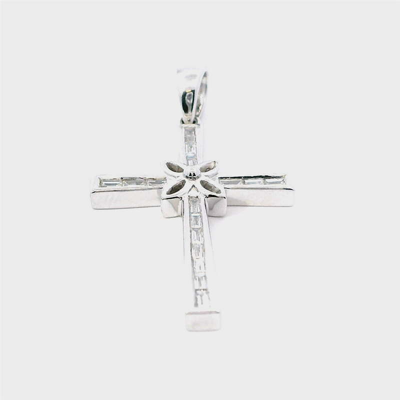 Elegant Diamond Necklaces & Pendants 18K White Gold 0.37 Carats Baguette Diamond Medium Cross Pendant