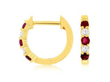Vibrant Color Stone 14K Yellow Gold 0.15 Carats Ruby & 0.10 Carats Diamond Hoop Earrings