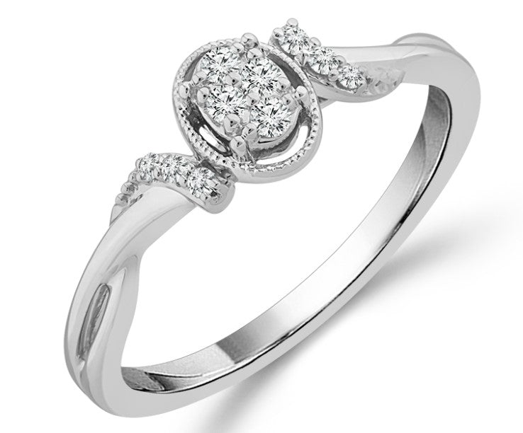 White 10 Karat Gold 1/10 Carats Diamond Vintage inspired Engagement Ring