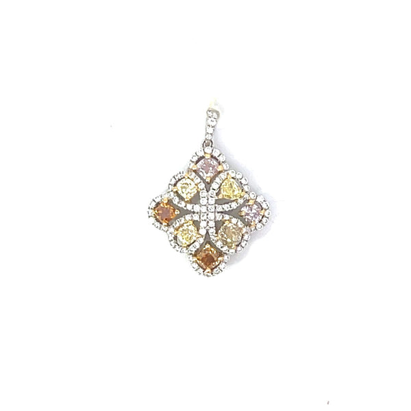 White 18 Karat Gold 1.66 Carats  Diamond & Fancy Diamond Halo Pendant
