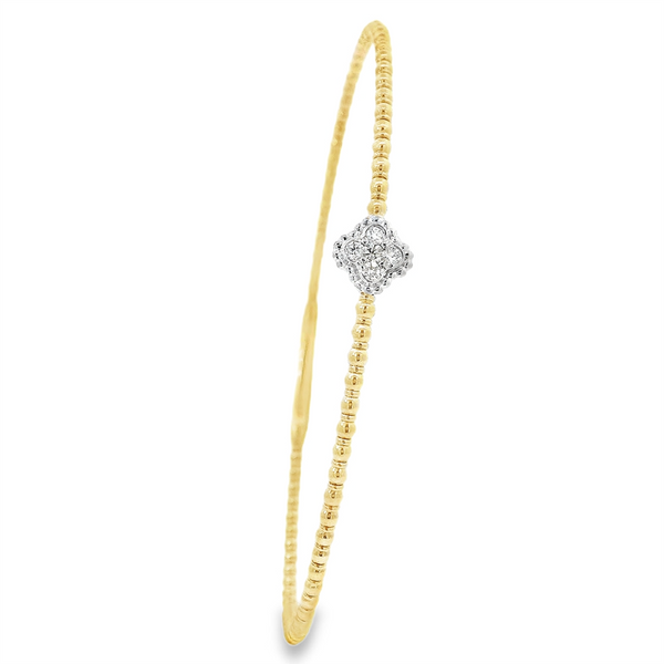 Sophisticated & Timeless Diamond Bracelets 14K Gold Yellow & White Titanium Quatrefoil Flexible Bangle Bracelet - 0.1 CTW, Size 6.75 Inch