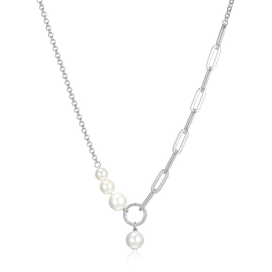 White Sterling Silver Round Pearl Drop Necklace