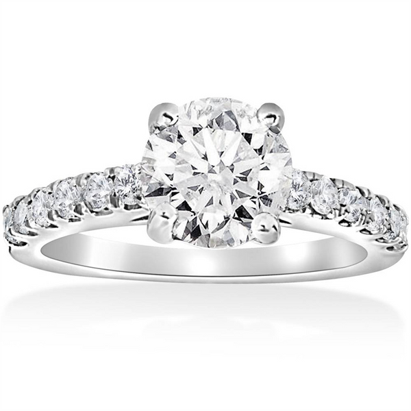 Elegant Diamond Mountings 14K Gold White Diamond Accented Round 8mm Engagement Ring - 1.00 Carats Accent Diamonds